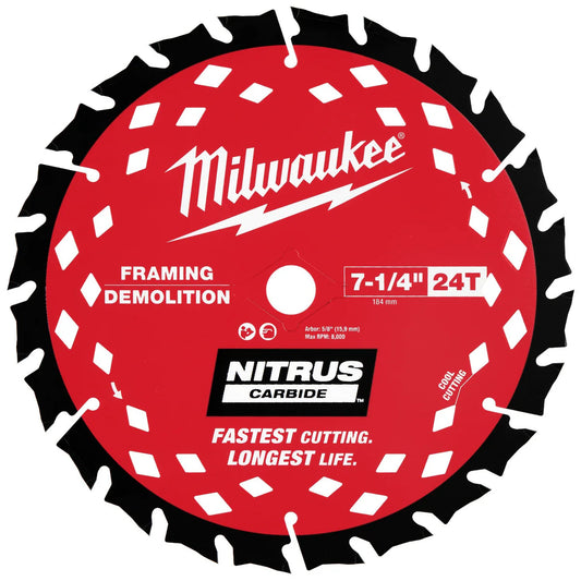 Milwaukee 48-41-0750 7-1/4†24T NITRUS Carbide Framing and Demolition Circular Saw Blade