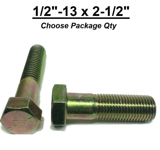 1/2"-13 x 2 1/2" Hex Bolt Zinc Plated Grade 8 Cap Screw Partial Thread