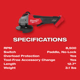 Milwaukee 2880-22 M18 FUEL 4-1/2" / 5" Grinder Paddle Switch, No-Lock Kit