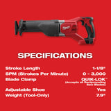 Milwaukee 2621-20 M18 SAWZALL Reciprocating Saw