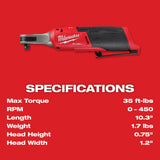 Milwaukee 2567-20 M12 FUEL 3/8" High Speed Ratchet