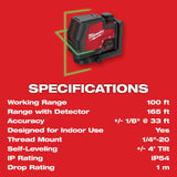 Milwaukee 3521-21 USB Rechargeable Green Cross Line Laser