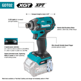Makita GDT02Z  40V max XGT® Brushless Cordless 4‑Speed Impact Driver, Tool Only