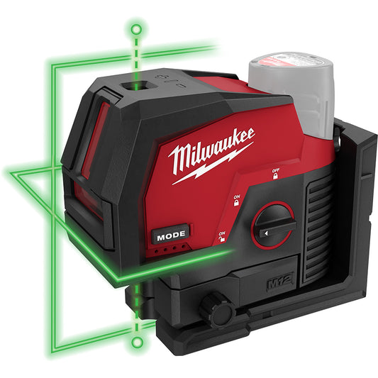 Milwaukee 3622-20 M12 Green Cross Line & Plumb Points Laser