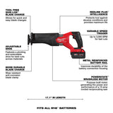 Milwaukee 2821-22 M18 FUEL SAWZALL Reciprocating Saw - 2 Battery XC5.0 Kit