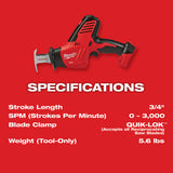 Milwaukee 2625-20 M18 HACKZALL Reciprocating Saw