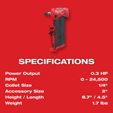 Milwaukee 2485-22 M12 FUEL Right Angle Die Grinder Kit
