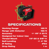 Milwaukee 3624-20 M12 Green Laser â€“ Cross Line & 4-Points