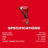Milwaukee 3650-20 M18 Compact Brushless 1/4" Hex Impact Driver