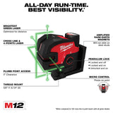 Milwaukee 3624-21 M12 Green Cross Line & 4-Points Laser Kit