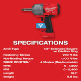 Milwaukee 2769-22R M18 FUEL 1/2 Ext. Anvil Controlled Torque Impact Wrench w/ONE-KEY Kit