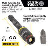 KLEIN 32766 3-in-1 Impact Flip Socket, 1/4-Inch, 5/16-Inch, 3-Inch Length
