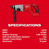 Milwaukee 2613-20 M18 Brushless 1 In SDS Plus D-Handle Rotary Hammer