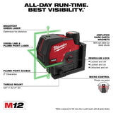 Milwaukee 3622-21 M12 Green Cross Line & Plumb Points Laser Kit