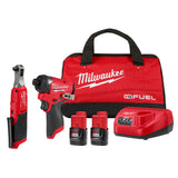 Milwaukee 3453-22HSR M12 FUEL 12V Lithium-Ion Cordless 3/8 in. Ratchet and 1/4 in. Impact Driver Combo Kit w/High Output 2.5 Ah Battery