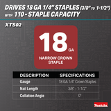 Makita 18V LXT Lithium‑Ion Brushless Cordless 1/4 in Narrow Crown Stapler, 18 Ga., Tool Only