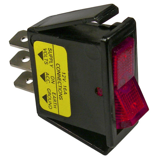 Pico 5530PT On-Off Rocker Illuminated Red Switch SPST Plastic Body 1/4" Tabs 12V 16A 1/pk