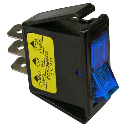 Pico 5532PT On-Off Rocker Illuminated Blue Switch SPST Plastic Body 1/4" Tabs 12V 16A 1/pk