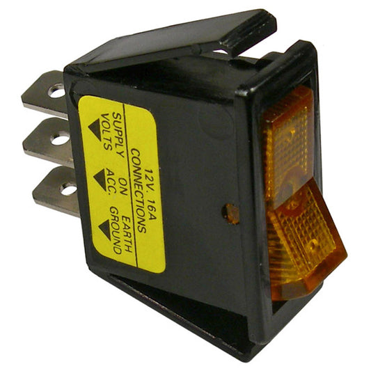 Pico 5534PT On-Off Rocker Illuminated Amber Switch SPST Plast1c Body 1/4" Tabs 12V 16A 1/pk