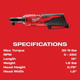 Milwaukee 2457-20 M12 Cordless 3/8 in. Ratchet