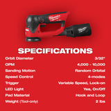 Milwaukee 2535-20 M12 FUEL 3" Random Orbital Detail Sander