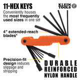 Klein 70550 Pro Folding Hex Key Set, 11-Key, SAE Sizes