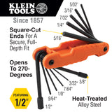 Klein 70550 Pro Folding Hex Key Set, 11-Key, SAE Sizes