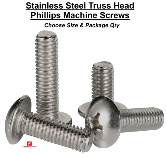 #10-24 Stainless Steel Phillips Truss Head Machine Screws (Pick Length & Qty)