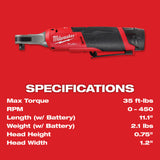 Milwaukee 2567-22 M12 FUEL 3/8" High Speed Ratchet Kit