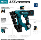Makita XNB06Z 18V LXT Lithium-Ion Brushless Cordless 2-1/2” Angled Finish Nailer, 16 Ga., Tool Only