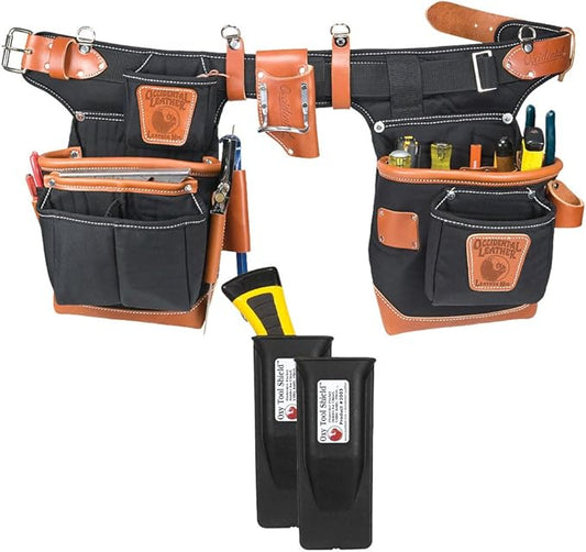 Occidental Leather 9850 Adjust-to-Fit Fat Lip Tool Belt Set Black Bundle w/ (2) Pack 2003 Oxy Tool Shield (3 Pieces)