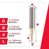 Amana Tool CNC Solid Carbide Spiral O Flute Up-Cut, Aluminum Cutting Router Bit, ZrN Coated, 51373-Z, 1/8 D x 5/16 CH x 1/4 SHK x 1-1/2 Inch L