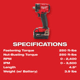Milwaukee 2855P-22R M18 FUEL 1/2" Compact Impact Wrench w/ Pin Detent Kit