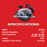 Milwaukee 2630-20 M18 Cordless Lithium-Ion 6-1/2 in. Circular Saw