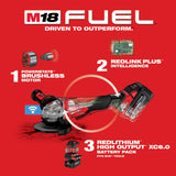 Milwaukee 2882-22 M18 FUEL 4-1/2" / 5" Braking Grinder w/ ONE-KEY Paddle Switch, No Lock