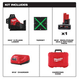Milwaukee 3632-21 M12 Green 360-Degree 3-Plane Laser Kit