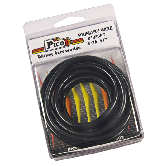 Pico 81083PT 8 AWG Black Primary Wire Copper Stranded Conductor With PVC Jacket 5ft/pk