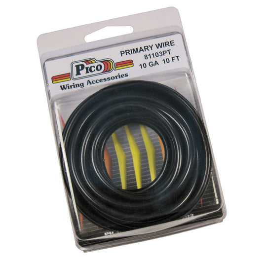 Pico 81103PT 10 AWG Black Primary Wire Copper Stranded Conductor With PVC Jacket 10ft/pk