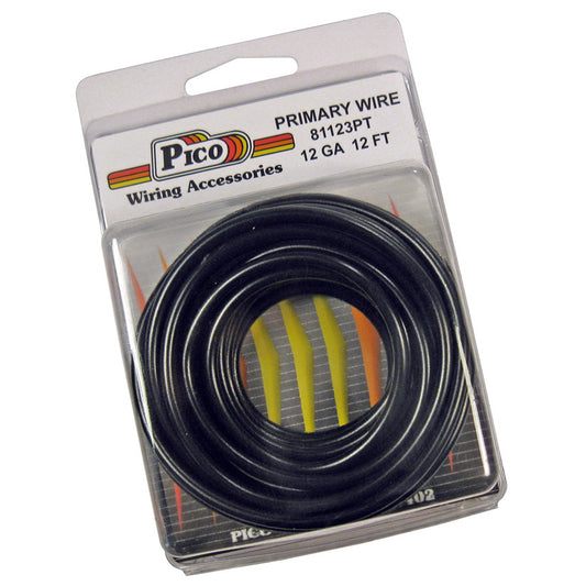 Pico 81123PT 12 AWG Black Primary Wire Copper Stranded Conductor With PVC Jacket 12ft/pk