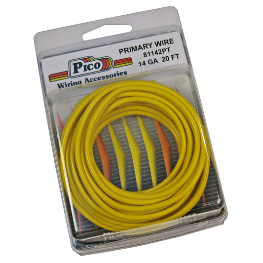 Pico 81142PT 14 AWG Yellow Primary Wire Copper Stranded Conductor With PVC Jacket 20ft/pk
