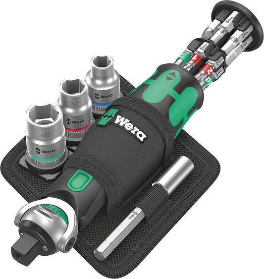 Wera Tools 05004283001 8009 Zyklop Pocket Set Imperial 2, Ratchet Set, 18 Pieces, Black Green