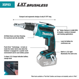 Makita XSF03Z 18V LXT Brushless 4,000 RPM Drywall Screwdriver