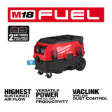 Milwaukee 0888-22HD M18 FUEL 9 Gallon Dual Battery Dust Extractor w/ PACKOUT Compatibility and VACLINK Kit