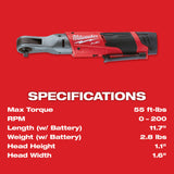 Milwaukee 2557-22 M12 FUEL 3/8 in. Ratchet 2 Battery Kit