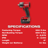 Milwaukee 2962-22R M18 FUEL 1/2" Mid-Torque Impact Wrench w/ Friction Ring Kit