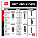 Milwaukee 49-66-7009 43PC SHOCKWAVE Impact Duty 3/8" Drive SAE & Metric Deep 6 Point Socket Set