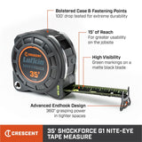 Crescent Tools L1135B-02 1-3/16" x 35' SHOCKFORCE NITE EYE G1 Dual Sided Tape Measure