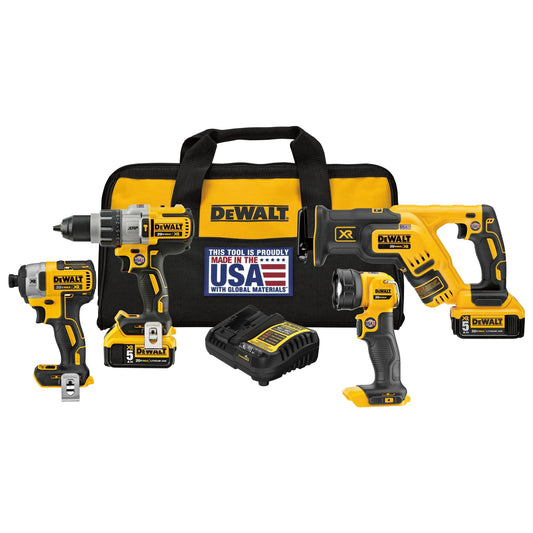 DeWalt DCK494P2 20V MAX XR Lithium-Ion Cordless Combo Kit (4-Tool) with (2) Batteries 5Ah, Charger and Tool Bag