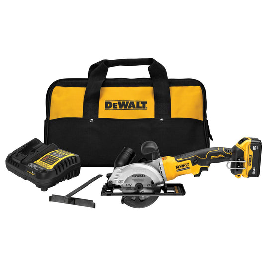 DeWalt DCS571P1 ATOMIC 20V MAX Brushless 4 1/2 in. Cordless Circular Saw Kit with 5.0 Ah Battery Pack, Charger and Bag