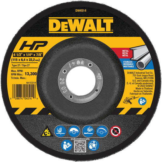 DeWalt DW4514 4-1/2" X 1/4" X 7/8" General Purpose Metal Grinding Wheel